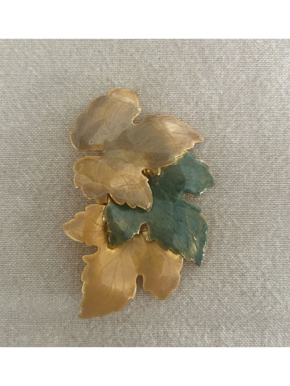 Vintage Gold Green Enamel Leaf Brooch Pin Tri Color Nature Inspired Autumn